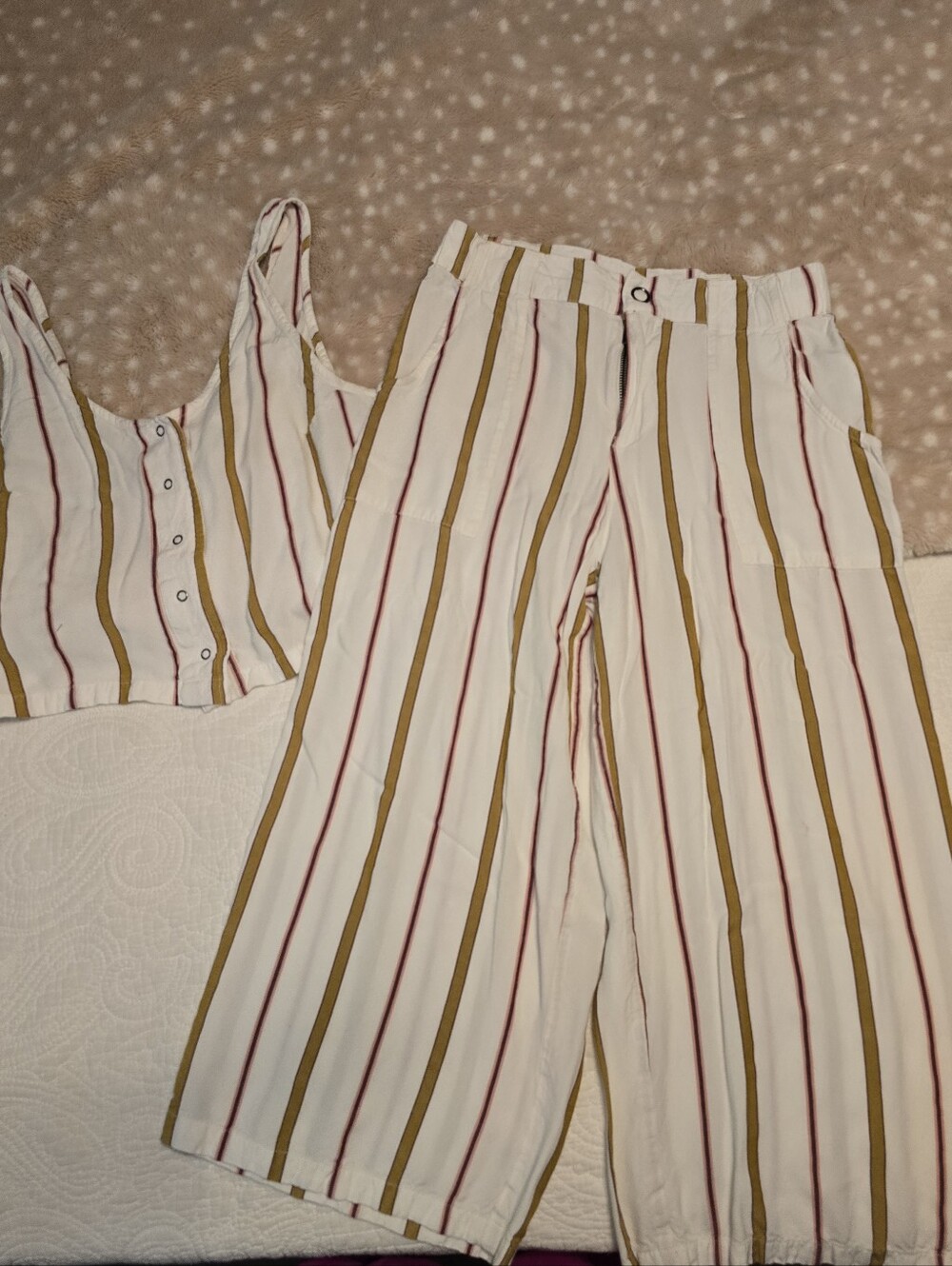 Women's RVCA Fully Noted Striped Pant High Rise Waist Wide Leg With Top Size Med